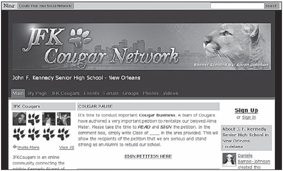 Специализированная социальная сеть Высшей школы им. Кеннеди в Новом Орлеане, размещенная на платформе Ning