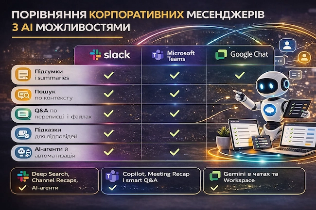 Порівняння корпоративних месенджерів з AI можливостями