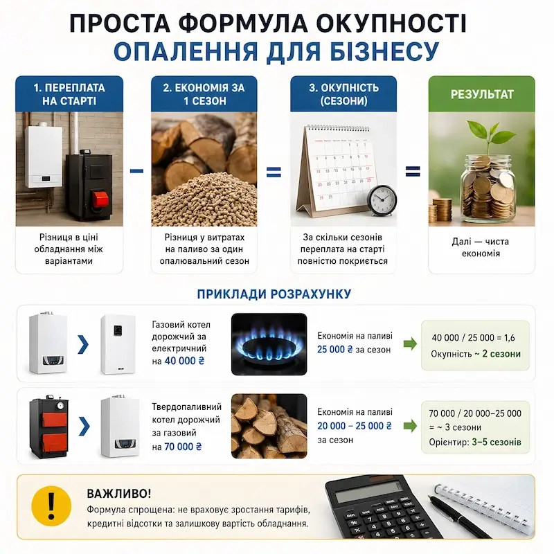 Інфографіка про окупності опалення для бізнесу