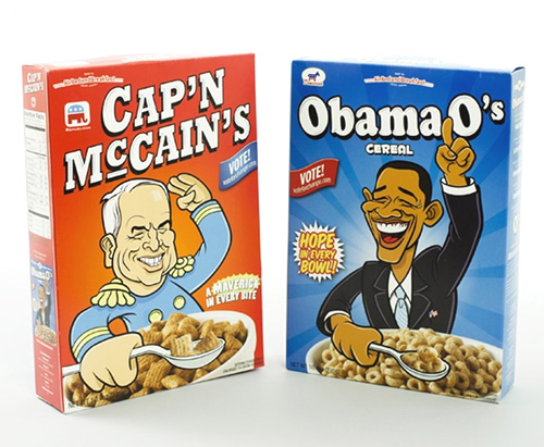 хлопья «Obama O’s» и «Cap’n McCain’s» с рекламой AirBed & Breakfast