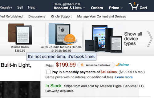Amazon: Сейчас лучшее время для книги, не для экрана
